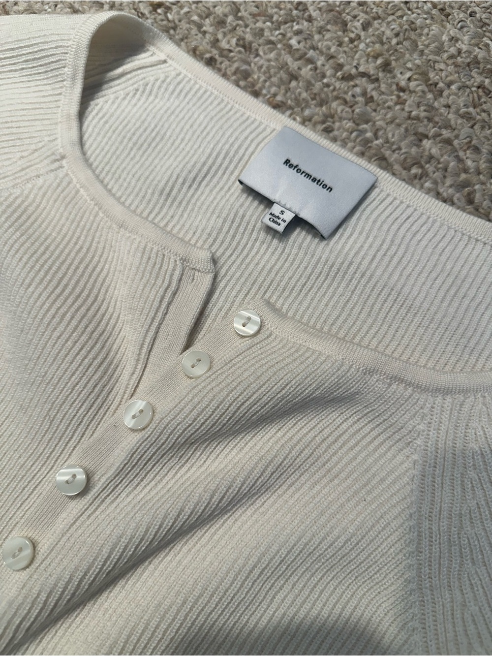 Reformation Ivory Ribbed Button-Front Cardigan - Picture 4 of 9